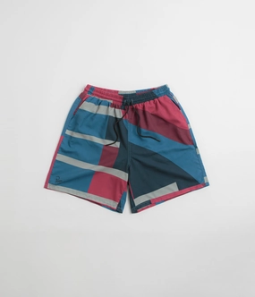 by Parra Vertical Forest Swim Shorts - Blue Rubberized Waist Grip Simple Fit
