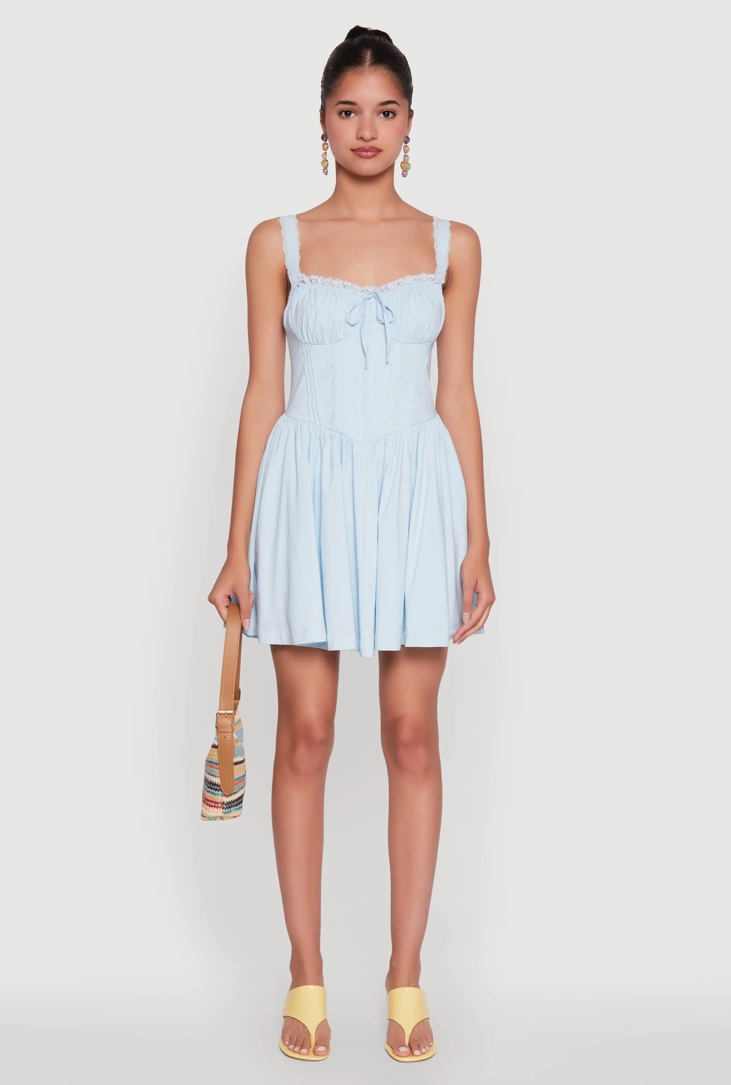 Iris Lace Trim Bustier Skater Dress Cotton-Blend Smart Glide