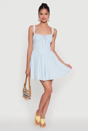 Bright-colored piece Feminine Movement Iris Lace Trim Bustier Skater Dress
