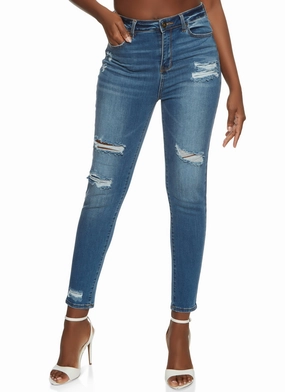 Soft Eco Friendly Recycled Material WAX High Waisted Distressed Skinny Jeans