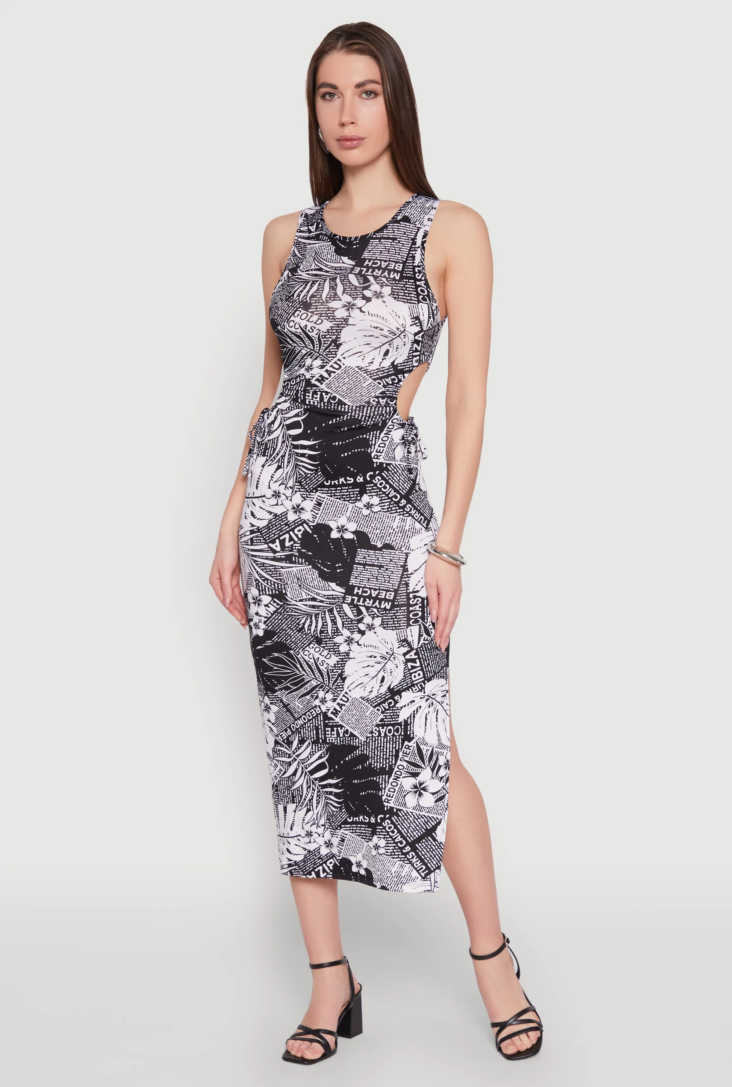 Charming Style Effortless Style Leaf Newspaper Print Midi Dress