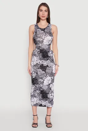 Leaf Newspaper Print Midi Dress Elegant Simplicity Social Ease