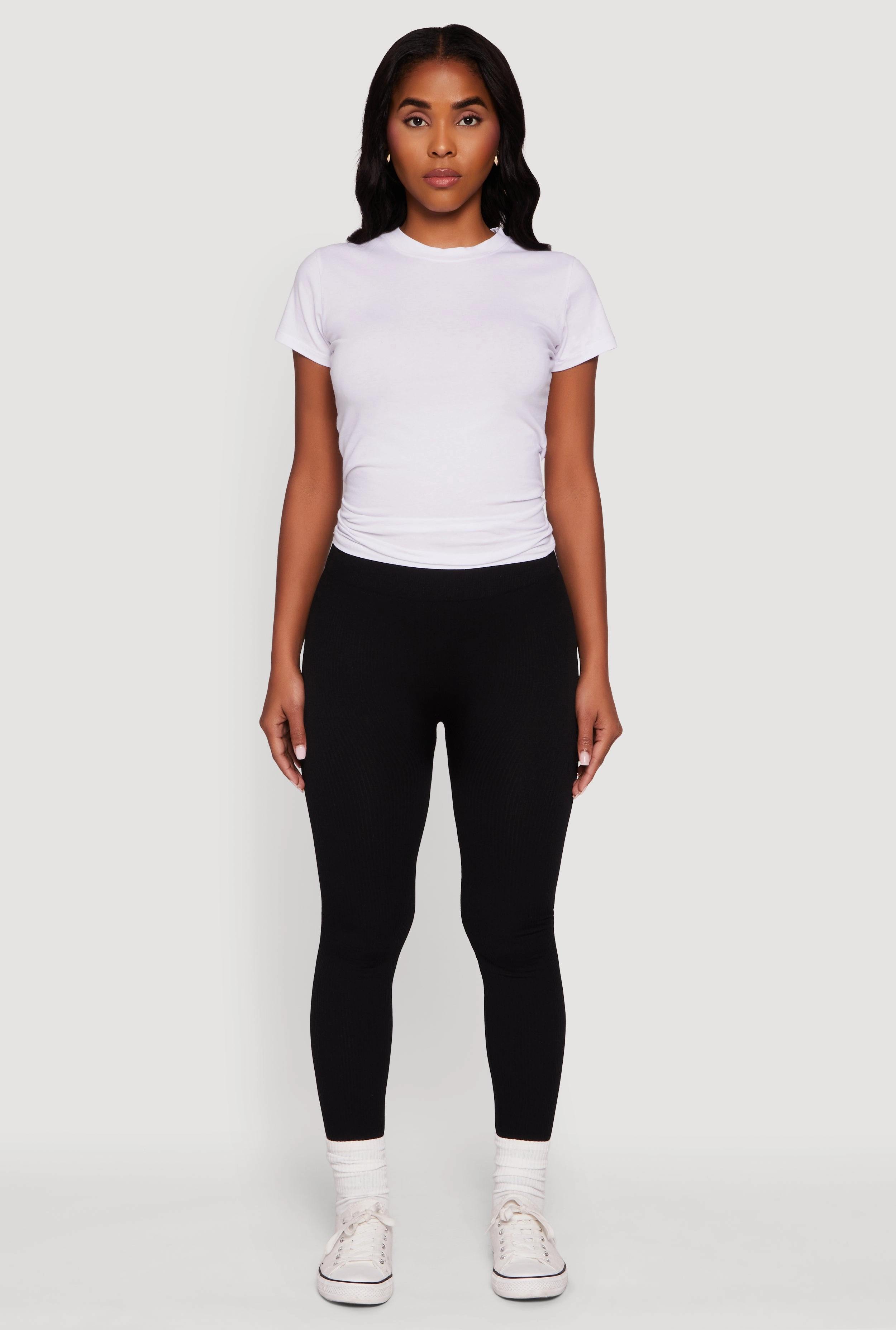 Fleece Lined Ribbed Knit Basic Mid Rise Leggings Squat Proof Fitness Lover