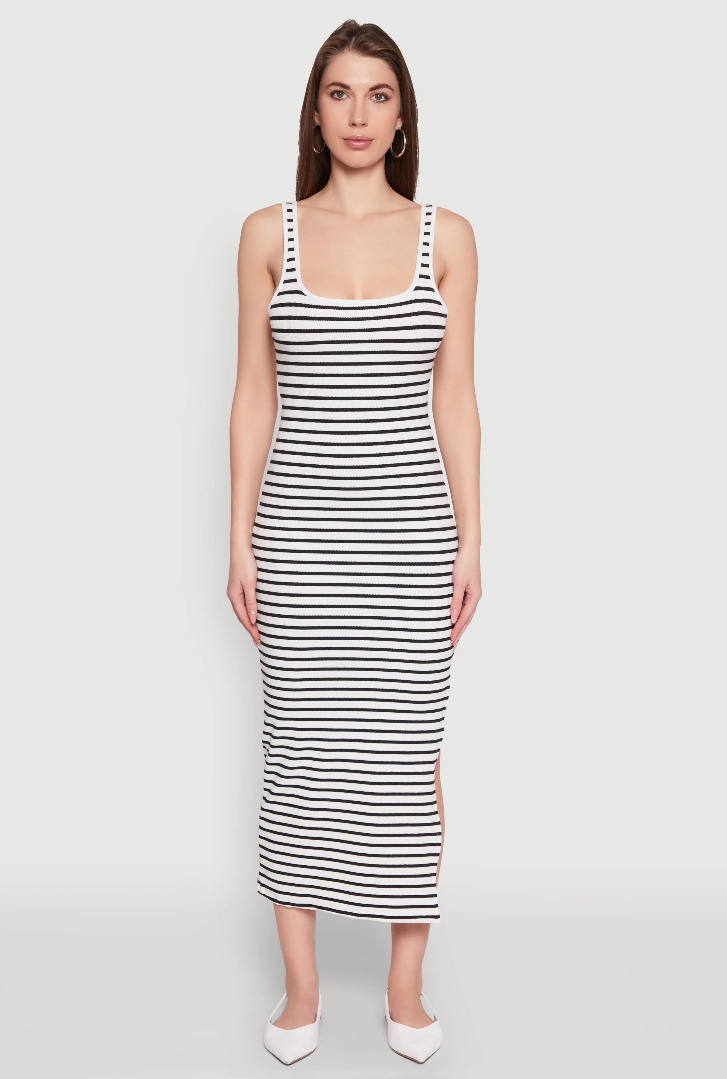 Striped Side Slit Tank Dress Warm Palette Sculpted Fit