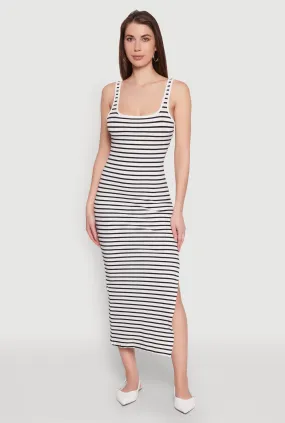 Striped Side Slit Tank Dress Flow Line