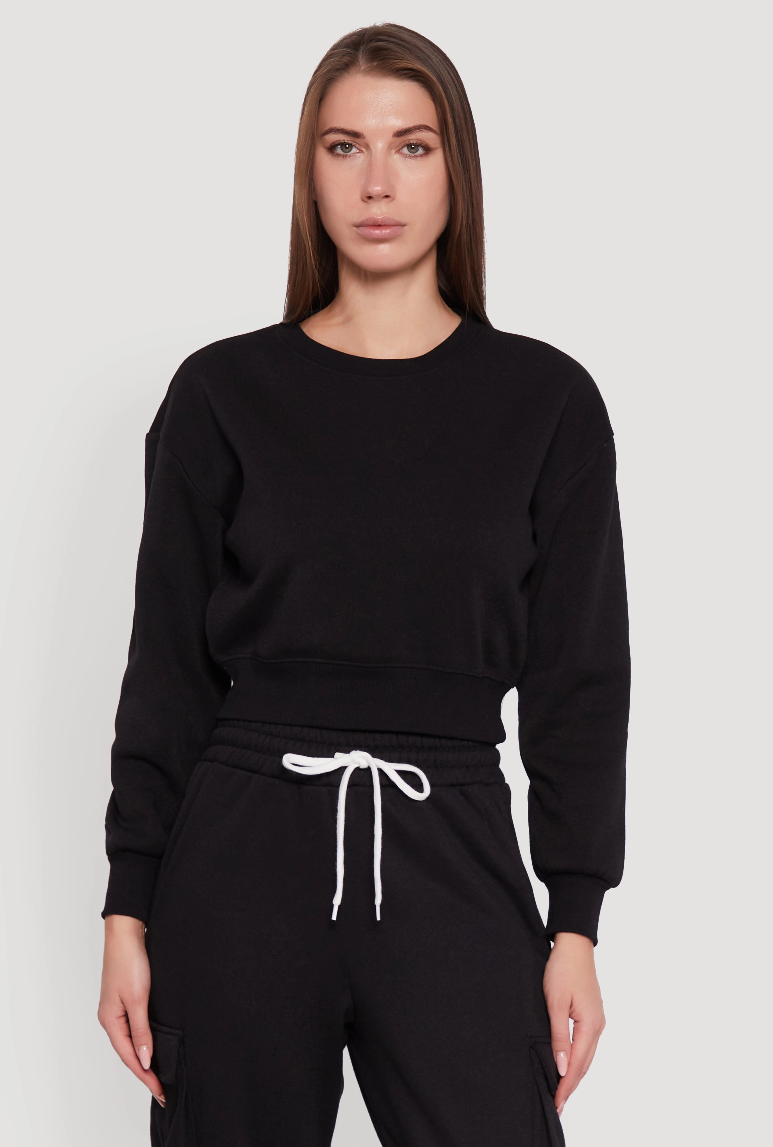 Fleece Long Sleeve Cropped Pullover Sweatshirt Mild Weather Bright