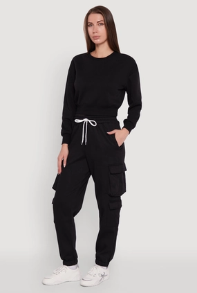 Fleece Long Sleeve Cropped Pullover Sweatshirt Edgy Desert related