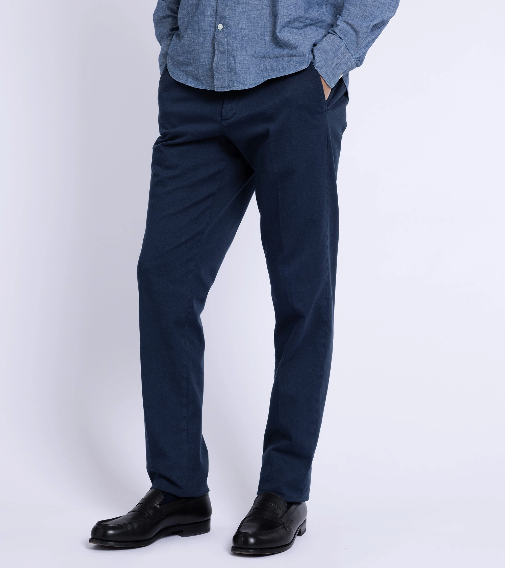 Casual Essentials Urban Utility Trunk Palmer Flat Front Cotton Twill Trousers: Light Navy