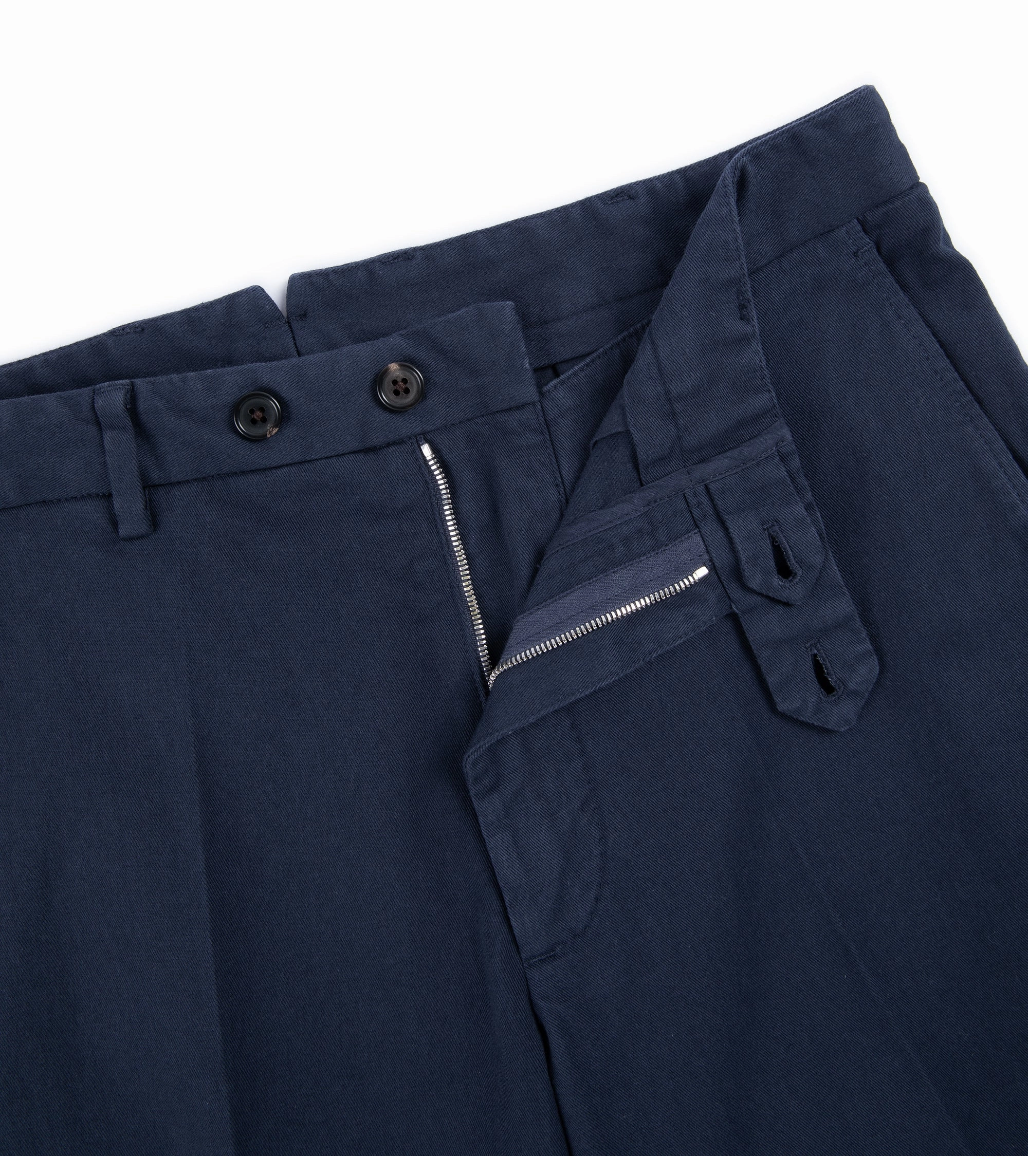 Double Stitched Seams Trunk Palmer Flat Front Cotton Twill Trousers: Light Navy