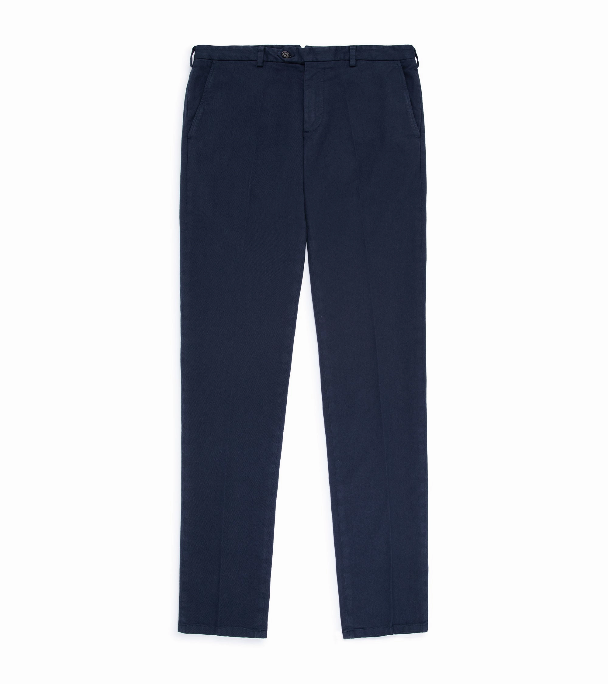 Trunk Palmer Flat Front Cotton Twill Trousers: Light Navy Contrast Trim Fitted waist