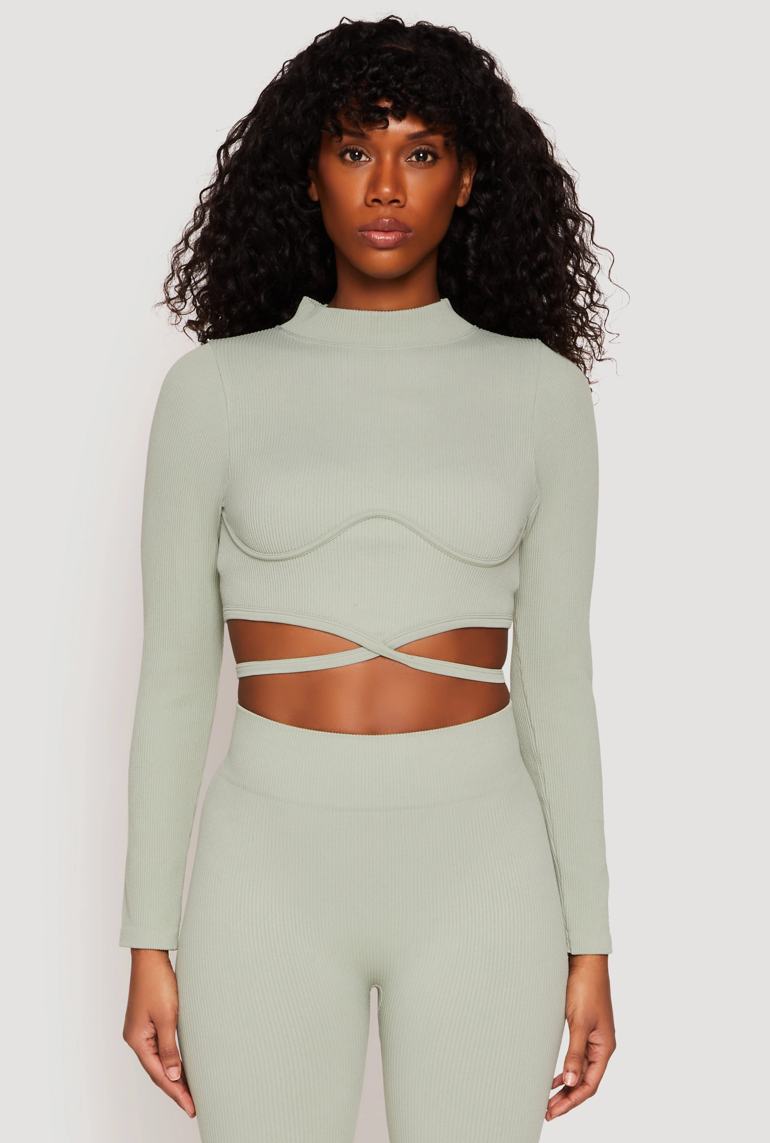 Forest trail Seamless Long Sleeve Tie Back Crop Top