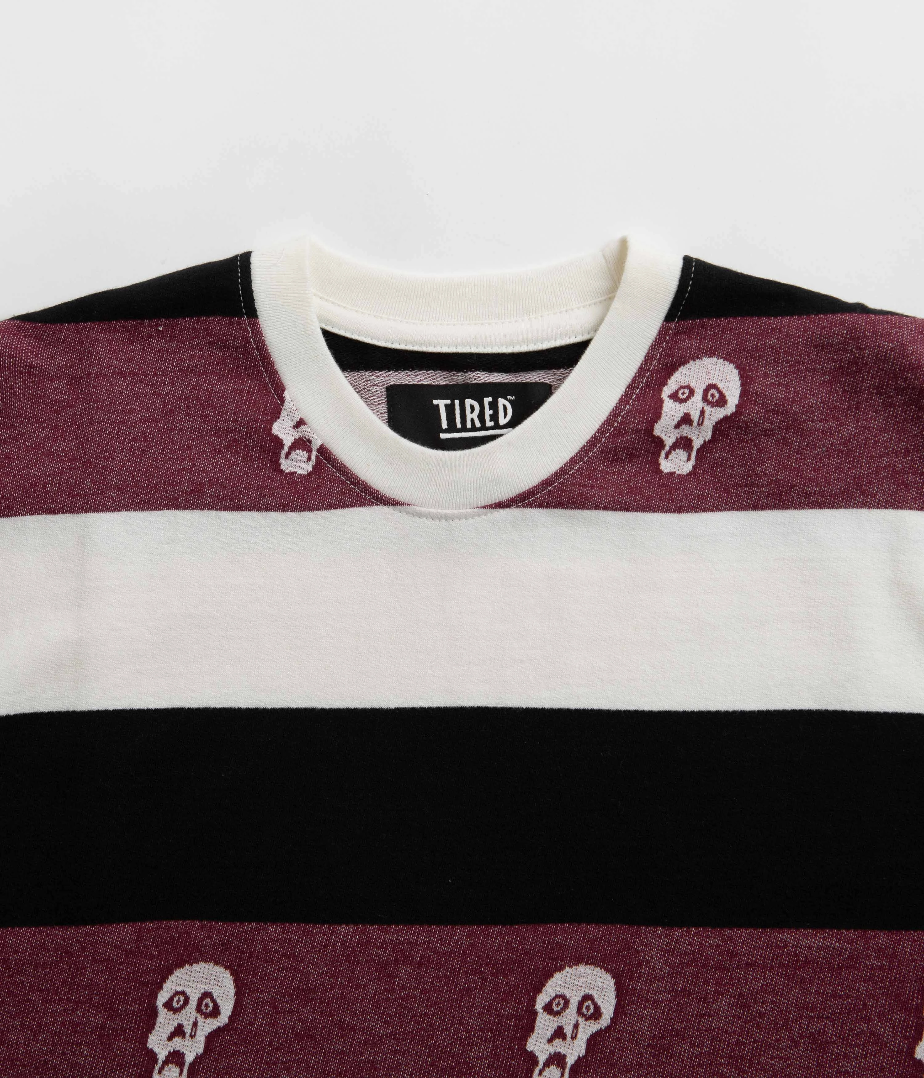 Tired Sad Skull Striped Jacquard T-Shirt - Burgundy Fade Resistant Coating Cozy And Stylish