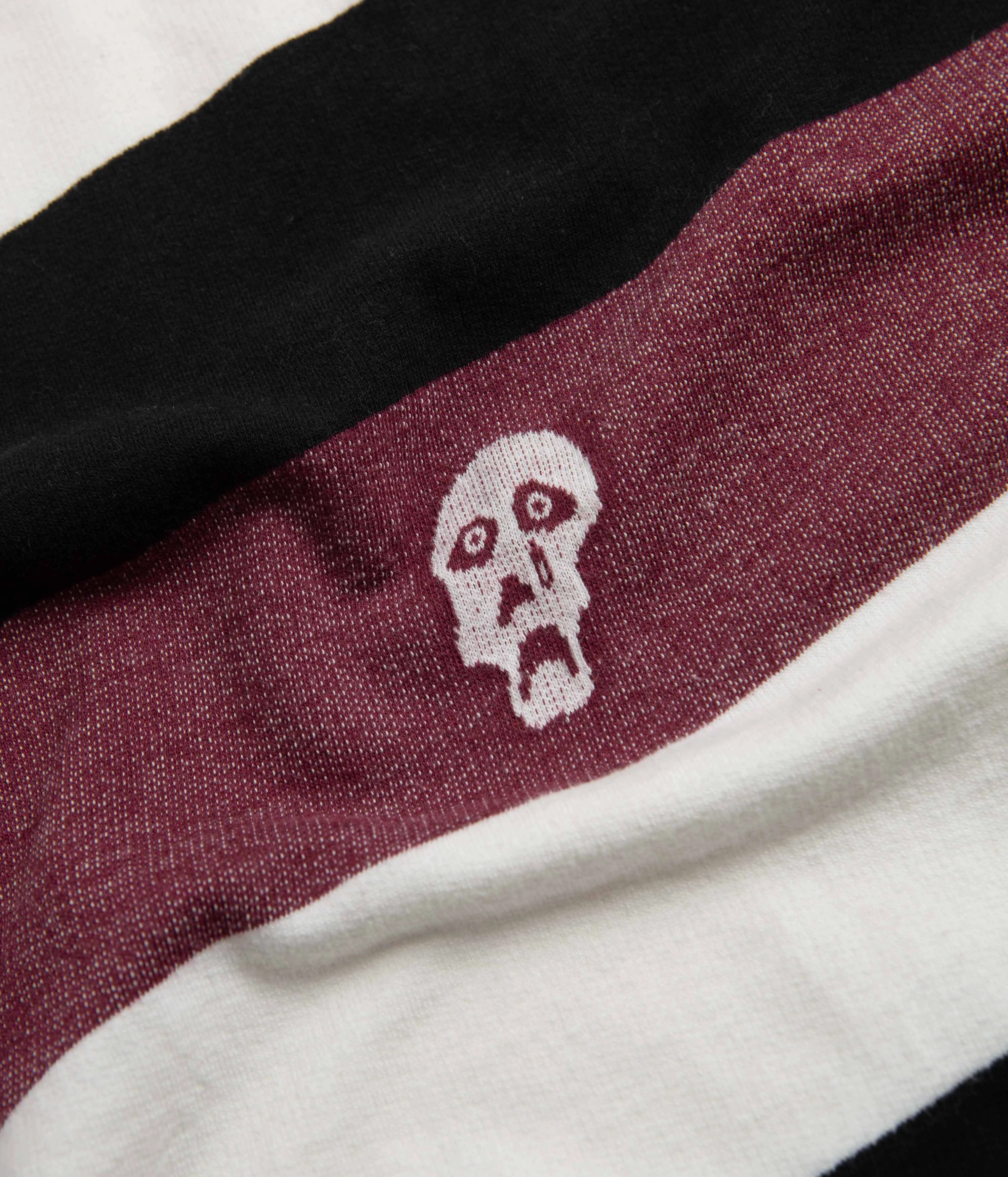 Tired Sad Skull Striped Jacquard T-Shirt - Burgundy Easy-to-Style Top