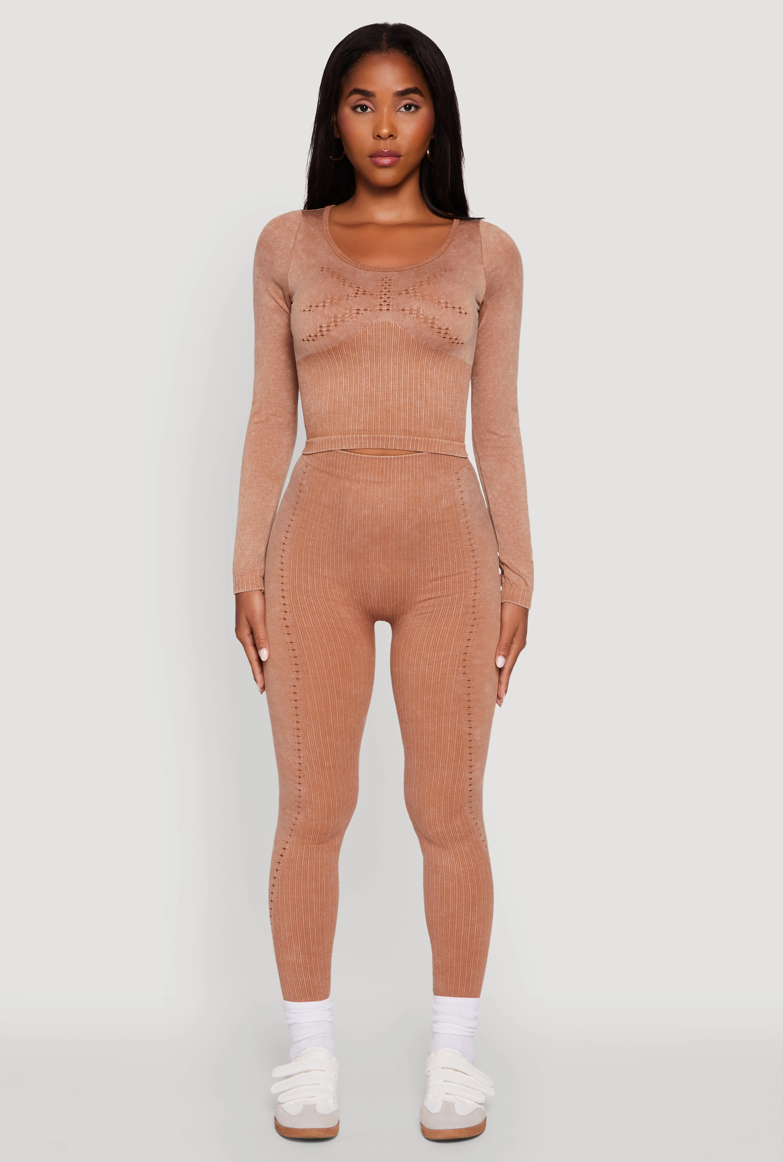 High Waist Comfort Seeker High Waisted Acid Wash Ribbed Knit Seamless Leggings