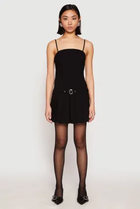 Easy Lovely Belted Front Pleated Drop Waist Dress