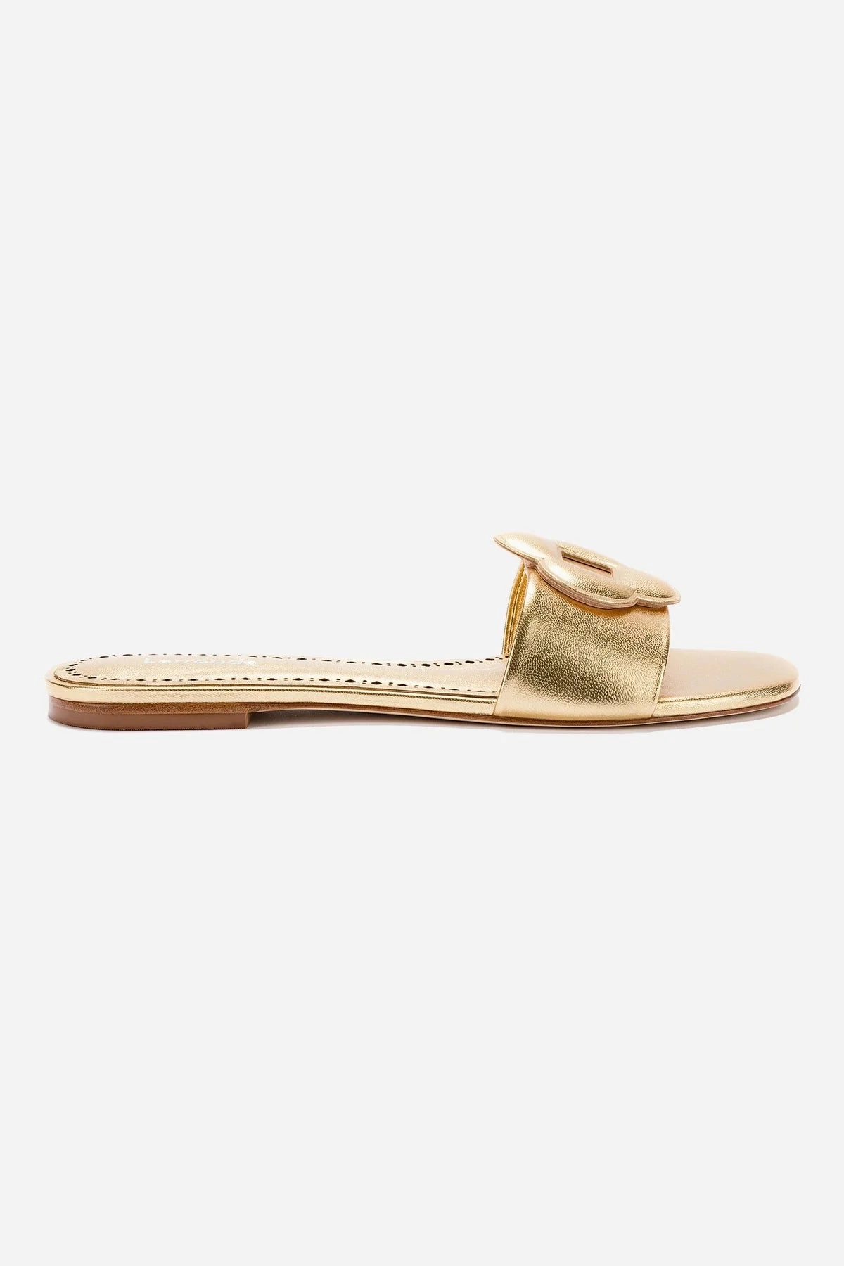 Slip Resistant Tread Pattern Flora Flat Mule In Gold Metallic Leather