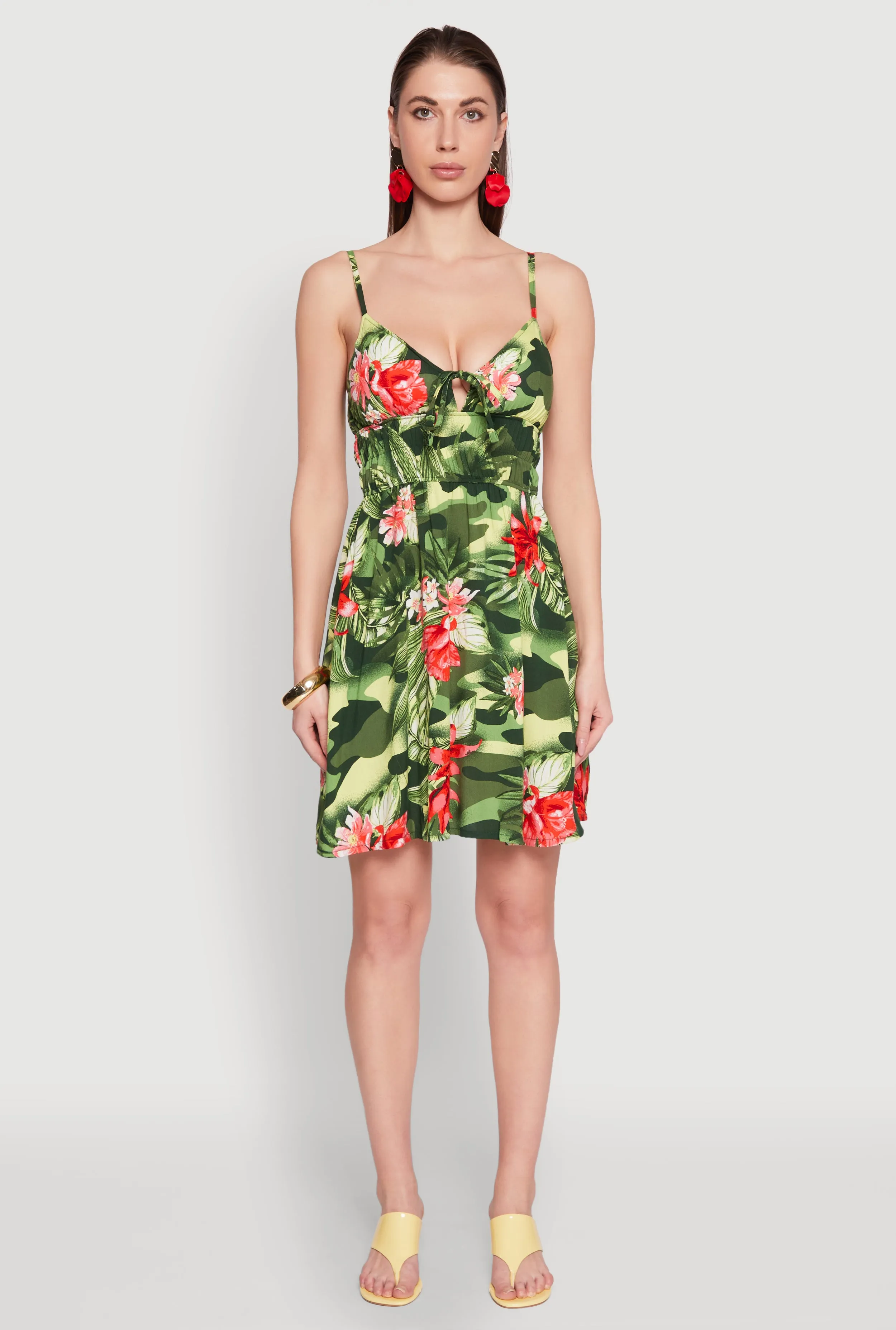 Bright Vibe Floral Camo Print Empire Waist Dress