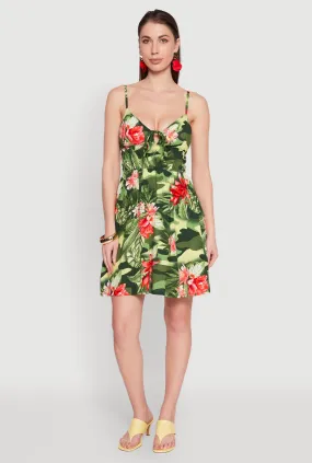 Sleek Outline Pure Color Floral Camo Print Empire Waist Dress