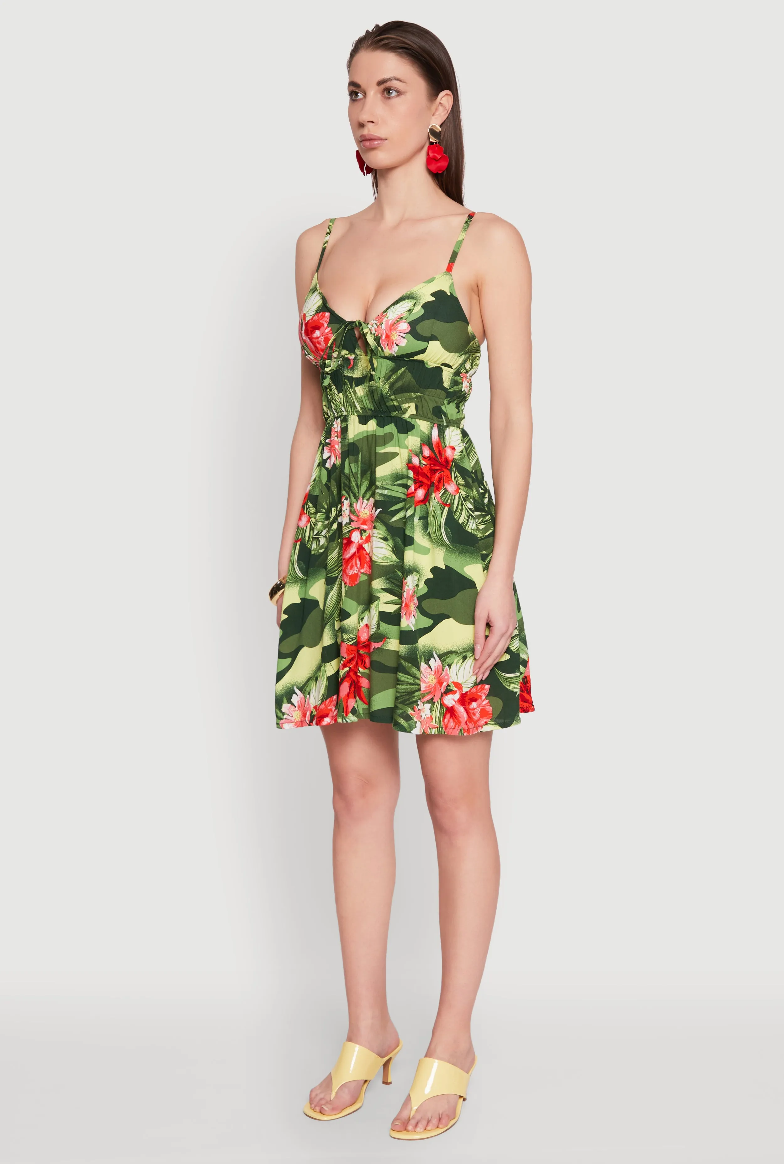 Floral Camo Print Empire Waist Dress Flattering Comfort Wear Soft Harmony