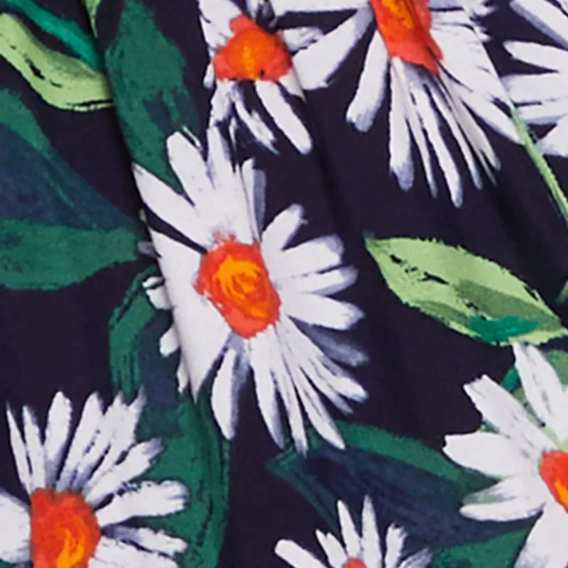 Crinkle Effect Floral Daisy Print Sleeveless Sundress with Tie Straps