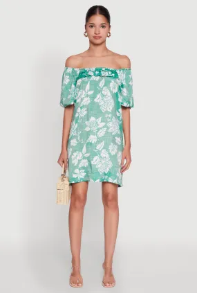 Floral Off Shoulder Bubble Sleeve Shift Dress with Ruffles Airy Touch Trend Smart