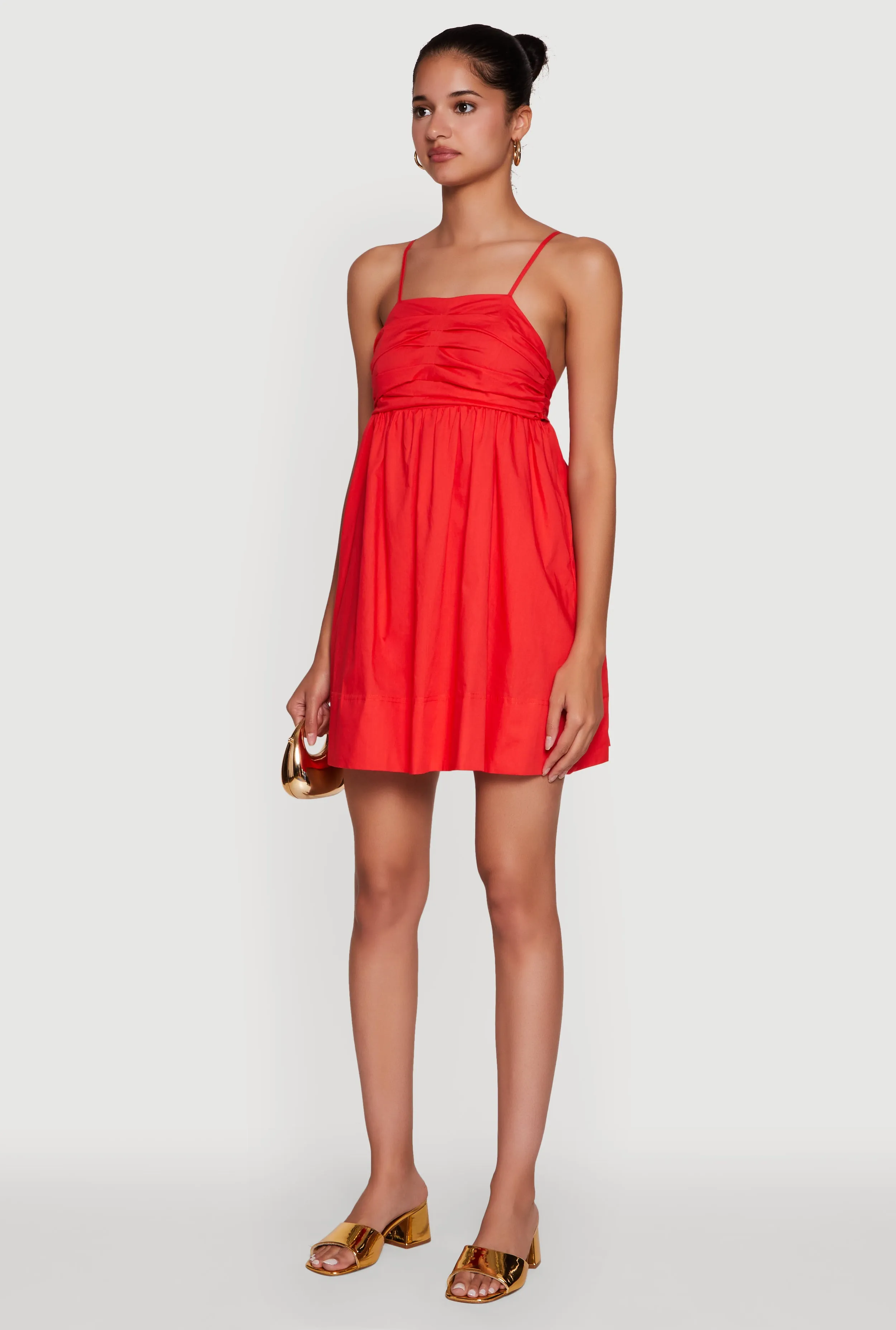 Trendy Poplin Bow Tie Back Babydoll Dress Layered Wear
