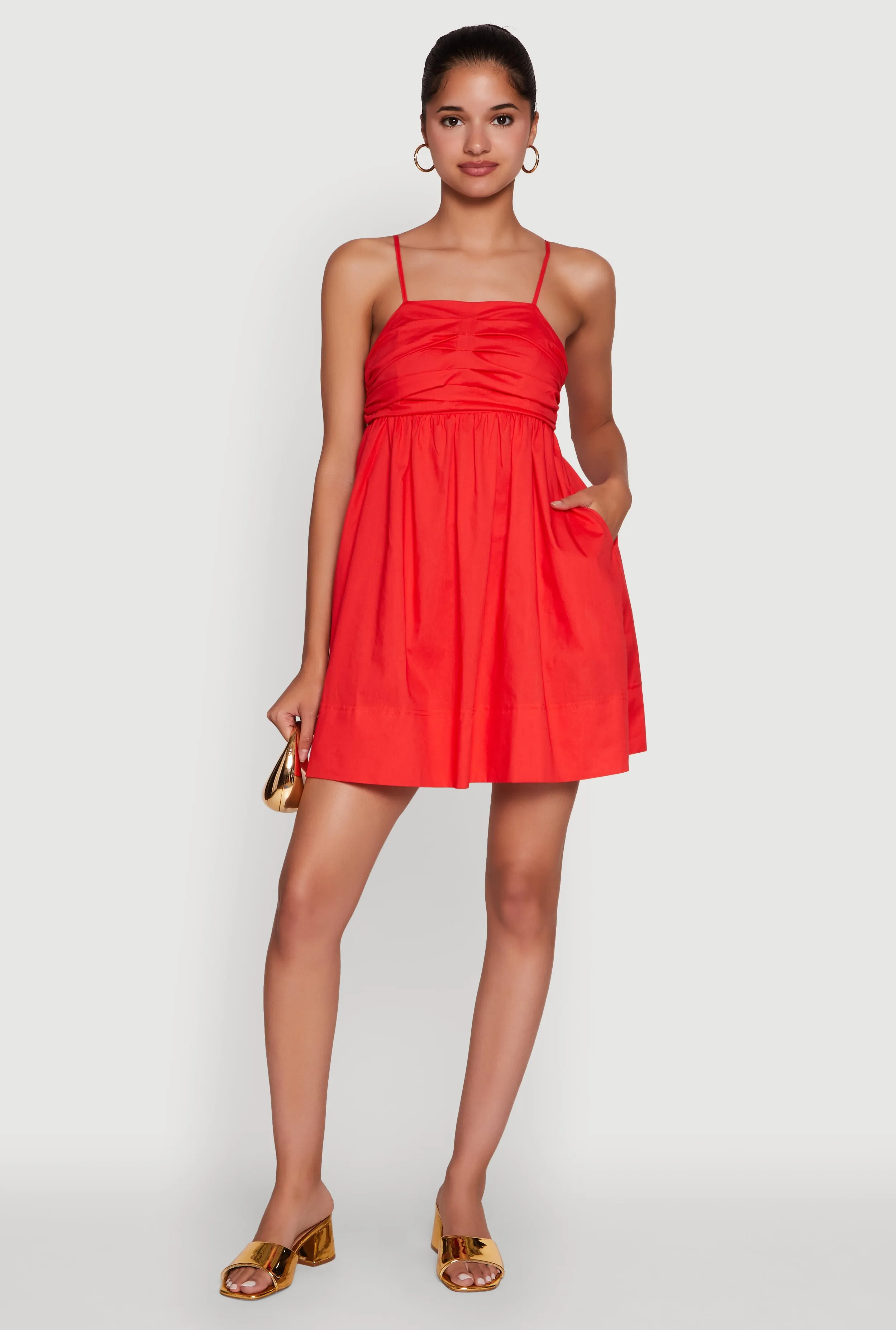 Adjustable Straps Trendy Poplin Bow Tie Back Babydoll Dress
