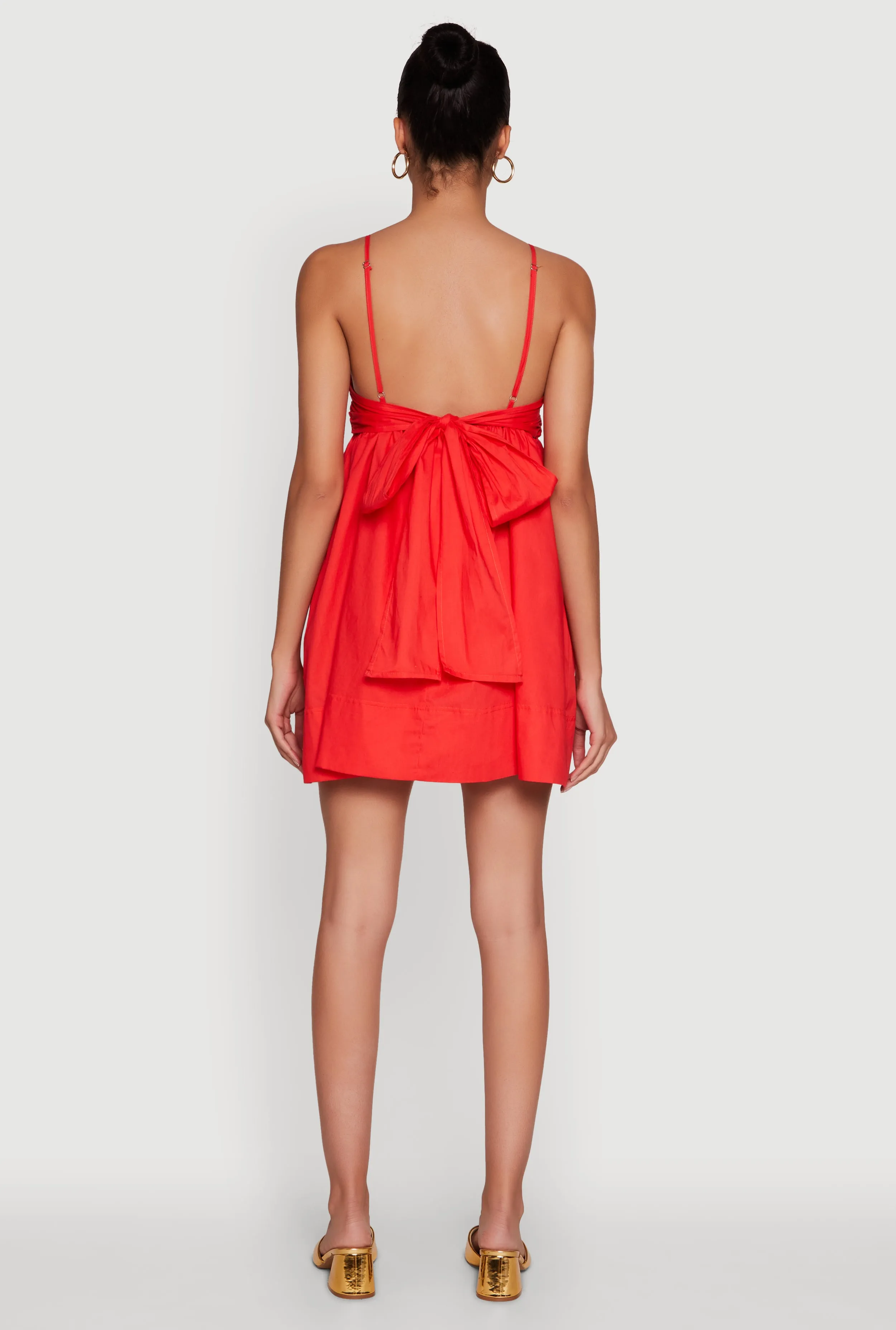 Vibrant Movement Trendy Poplin Bow Tie Back Babydoll Dress