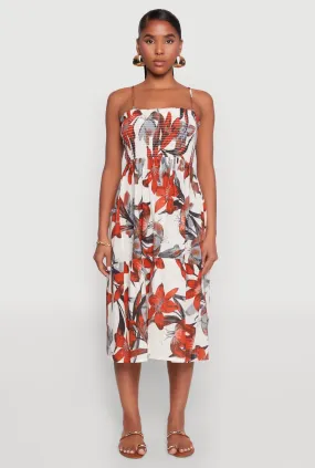 Balanced Light Sleek Draping Floral Print Smocked Tiered Midi Dress