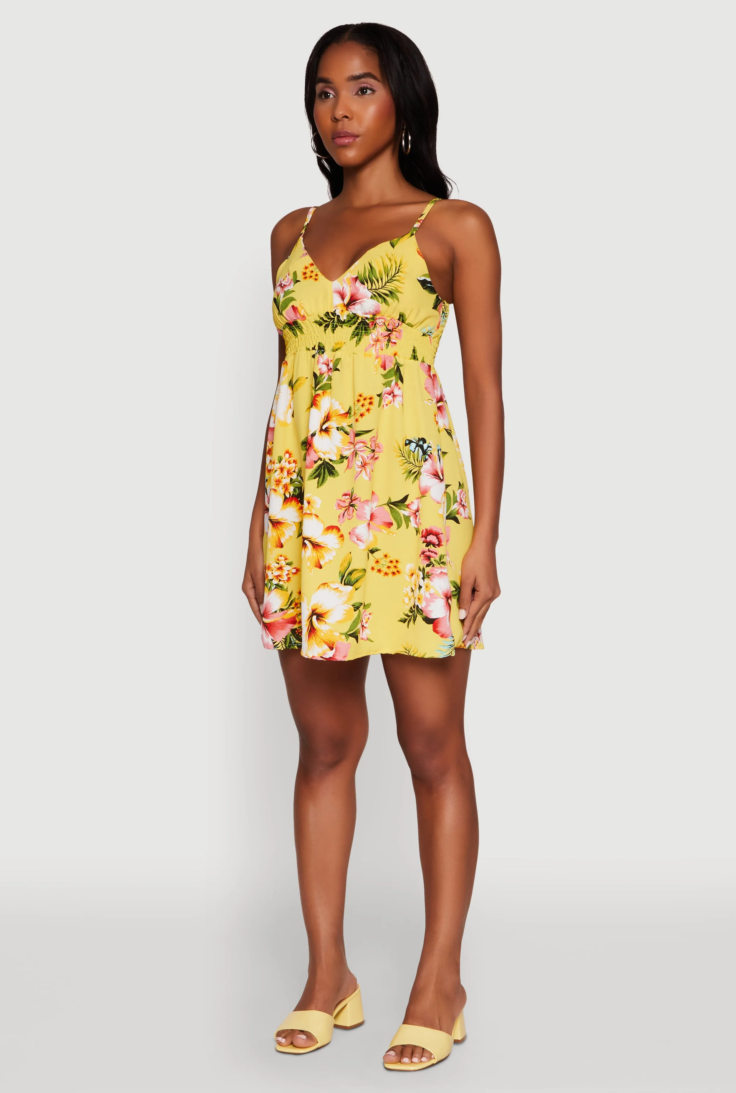 Fashionable event gown Floral Print V Neck Sundress with Adjustable Straps