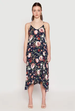 Statement Neck Floral Sharkbite Hem V Neck Dress
