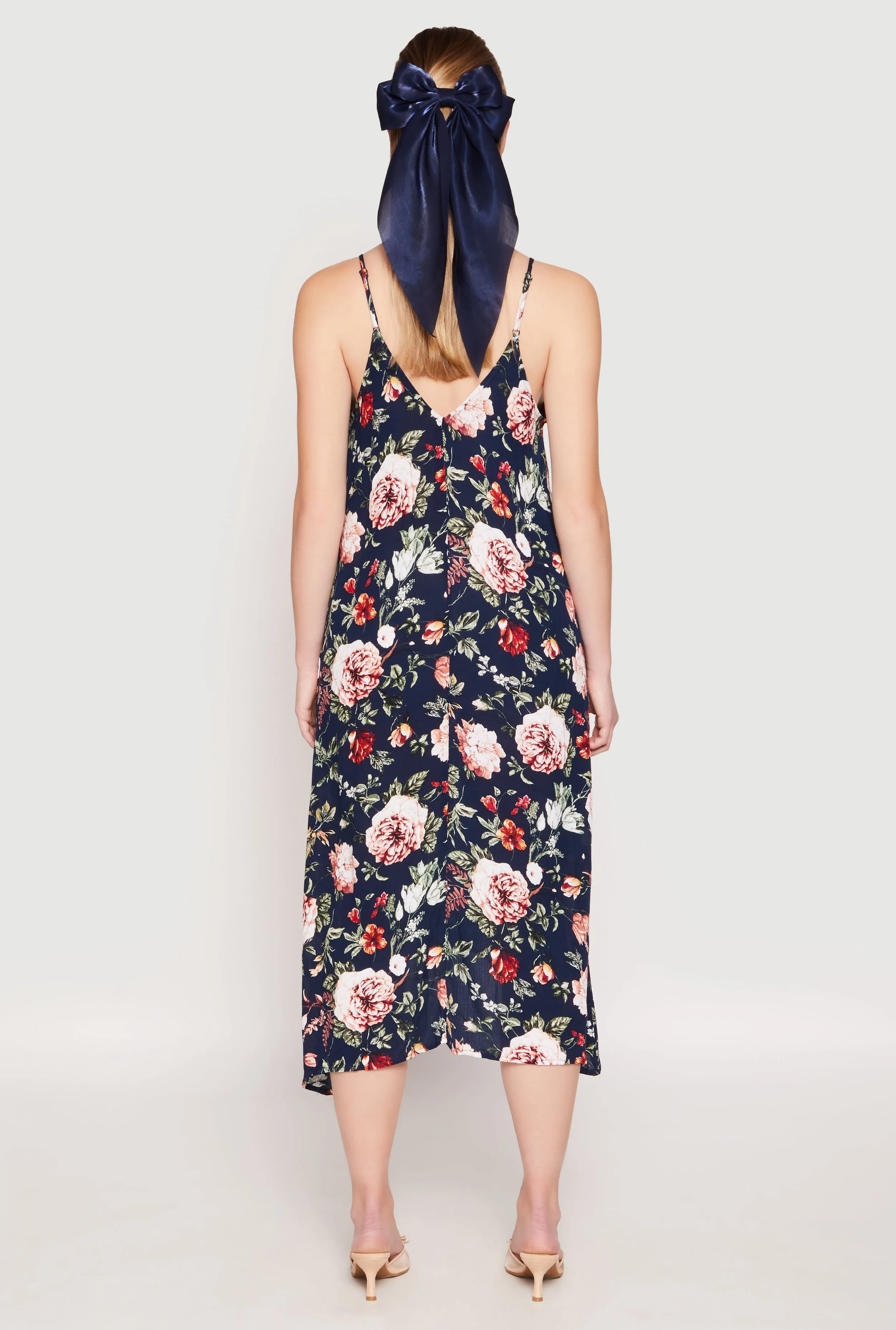 Lower Hem Floral Sharkbite Hem V Neck Dress
