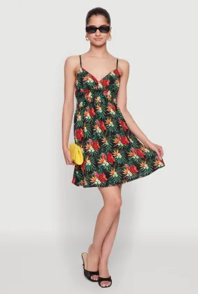 Floral Tropical Print Sleeveless Sundress with V Neck Clean Base