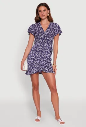 Radiant Mood Sharp Profile Floral Wrap Dress with Ruffles and V-Neck