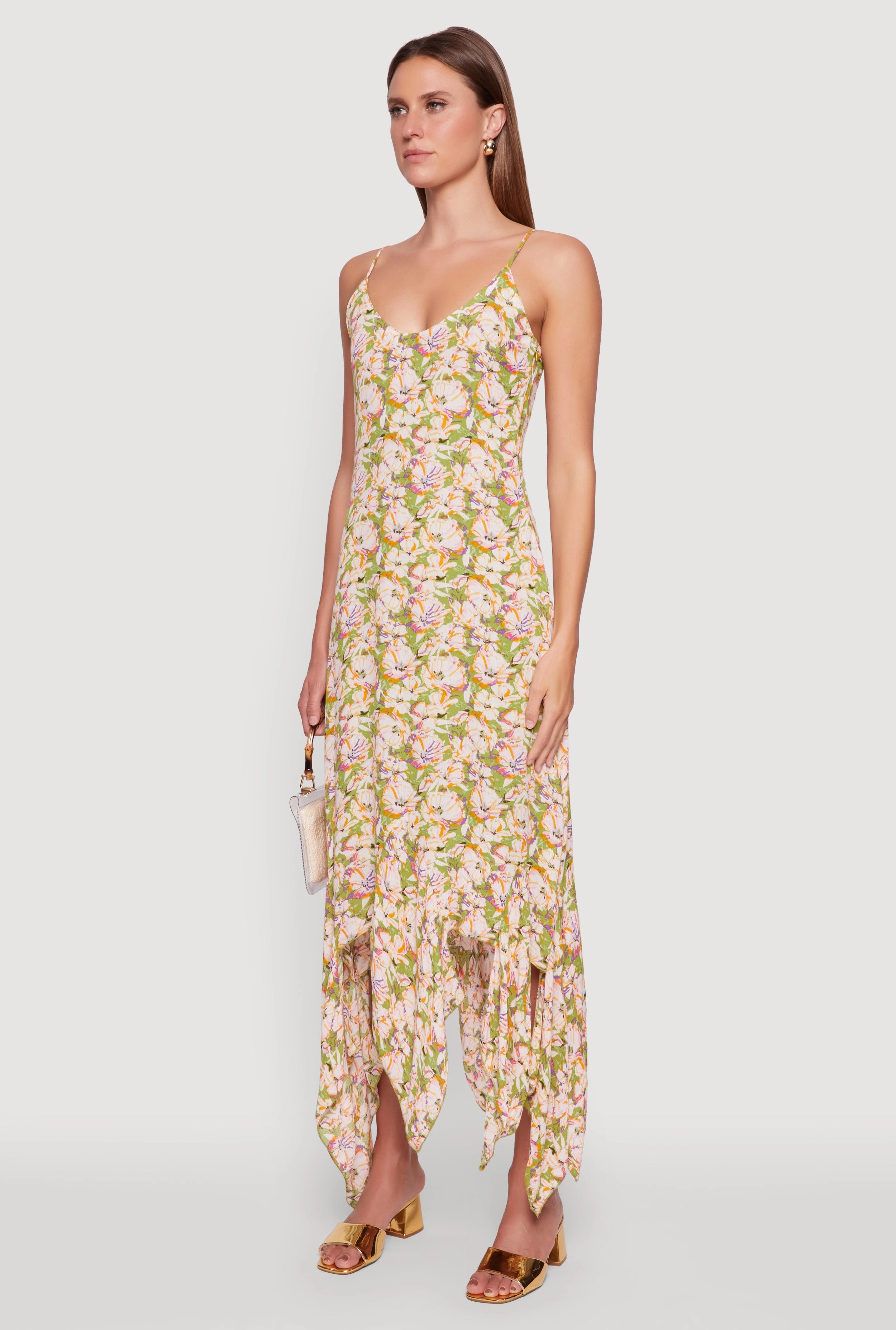 Soft and Chic Floral Print Sleeveless Long Slip Dress with Open Tie Back