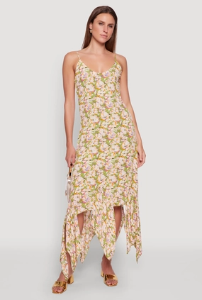 Fashion Forward Earth-Tone Floral Print Sleeveless Long Slip Dress with Open Tie Back