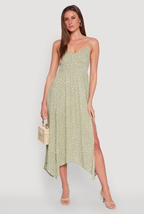 Floral Print Slit Hem Maxi Dress Comfortable fit for outings Smart Look