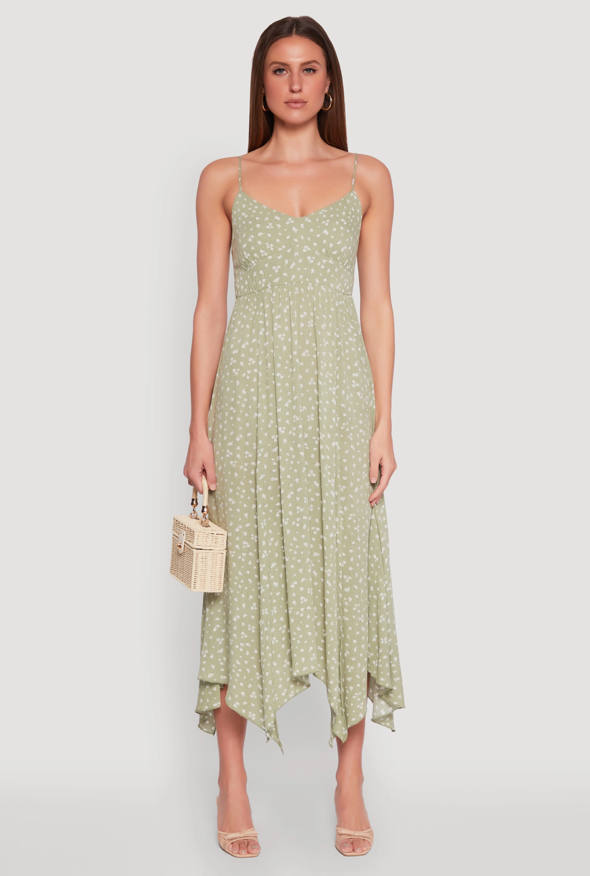 Side-Pocket High-Low-Hem Floral Print Slit Hem Maxi Dress