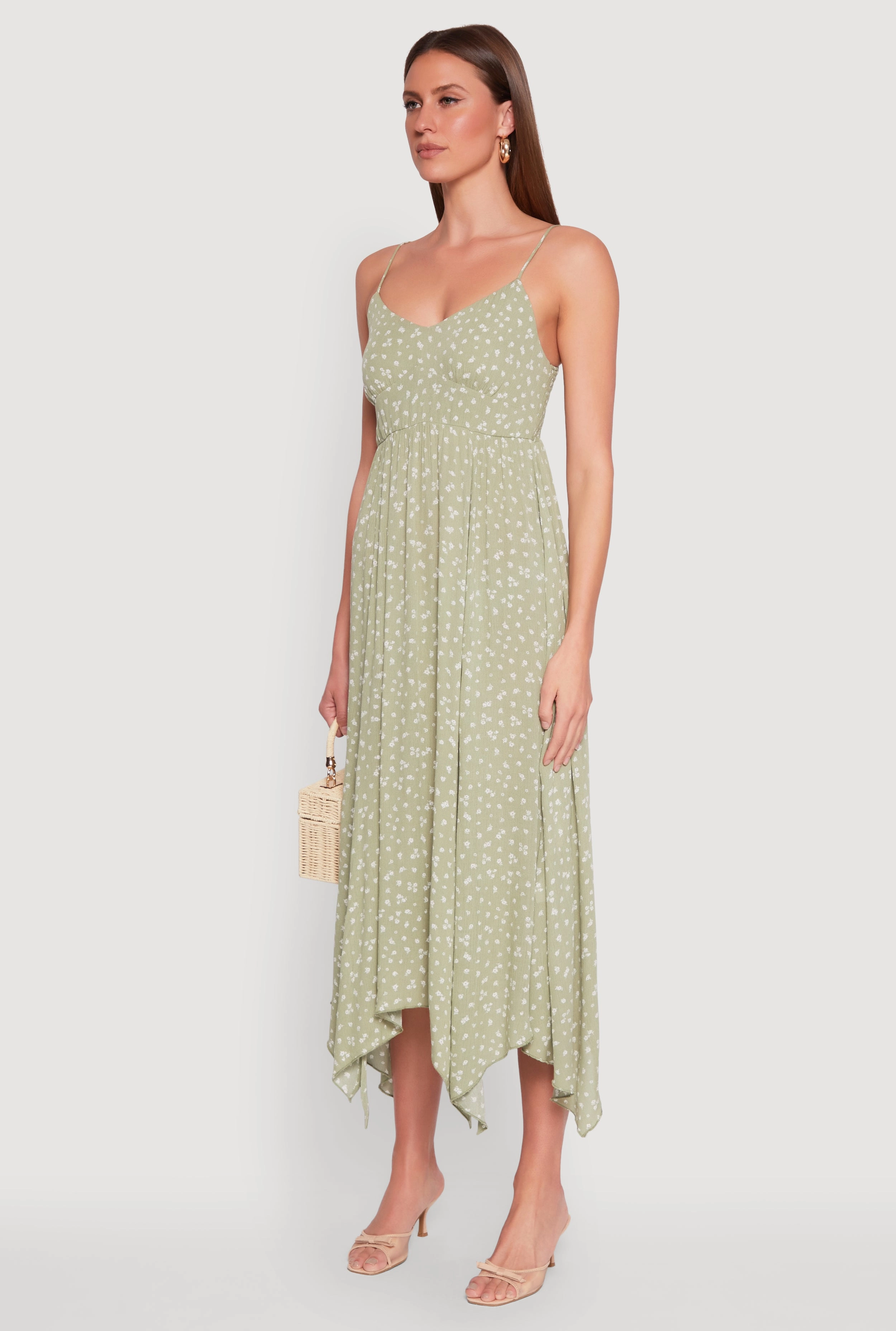 Piped-Edge Morning Glow Floral Print Slit Hem Maxi Dress