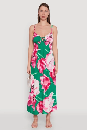 Must-have Floral Sleeveless Sundress with Tie Front and Sweetheart Neckline