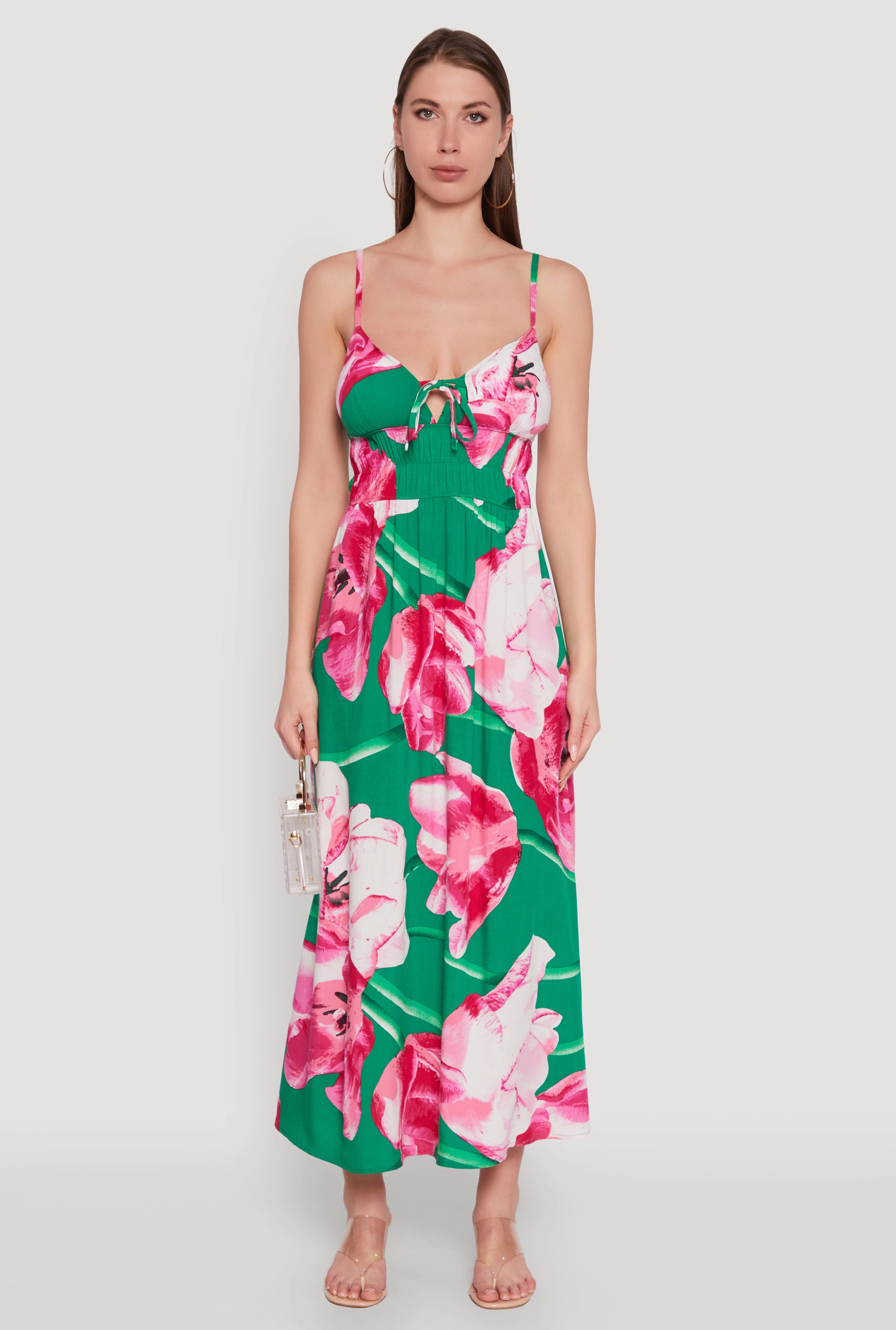 Must-have Floral Sleeveless Sundress with Tie Front and Sweetheart Neckline