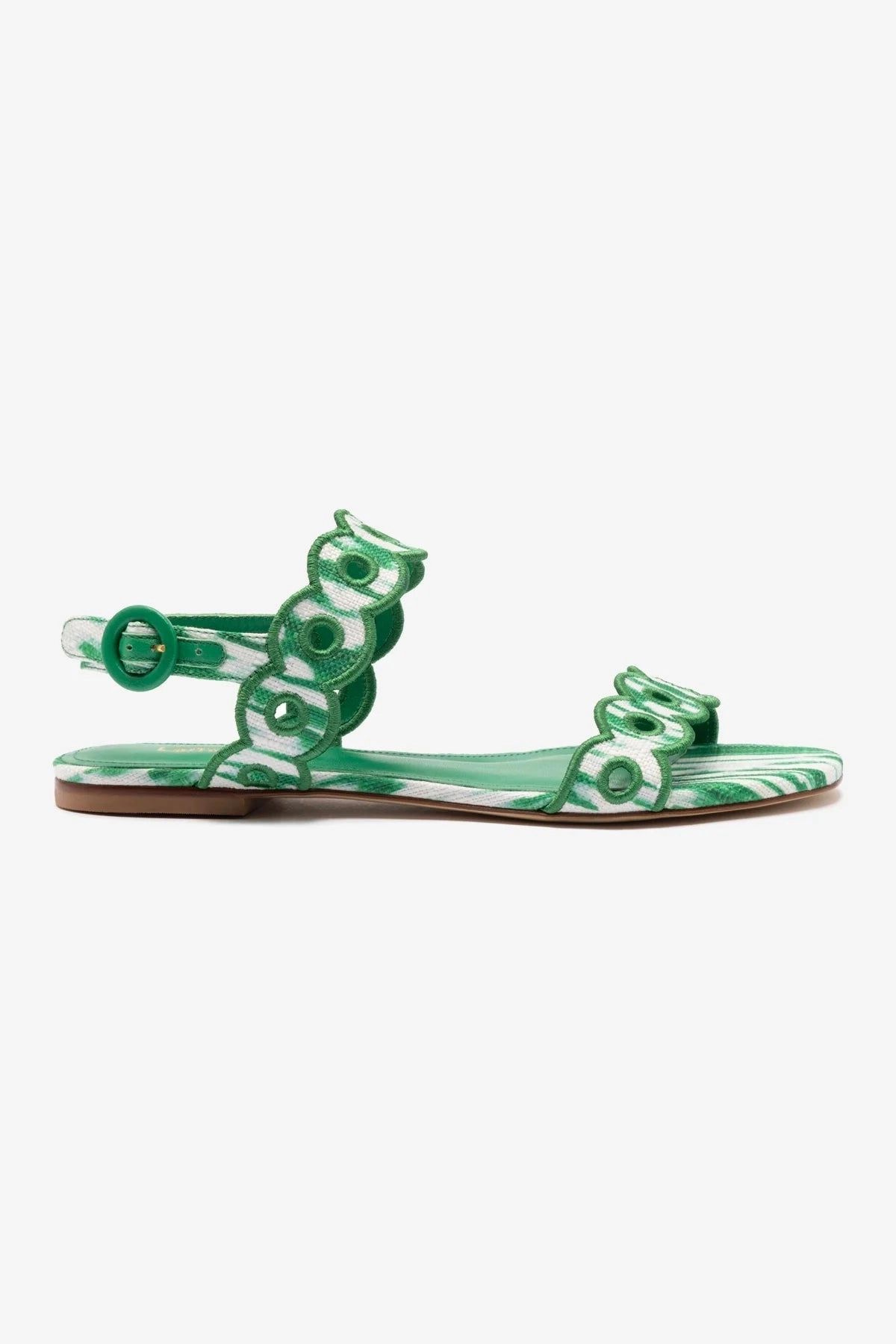 Sea View Water Path Florence Broderie Flat Sandal In Tie Dye Evergreen Raffia