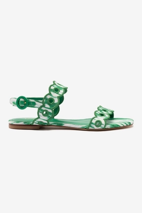 Florence Broderie Flat Sandal In Tie Dye Evergreen Raffia Minimalist Look