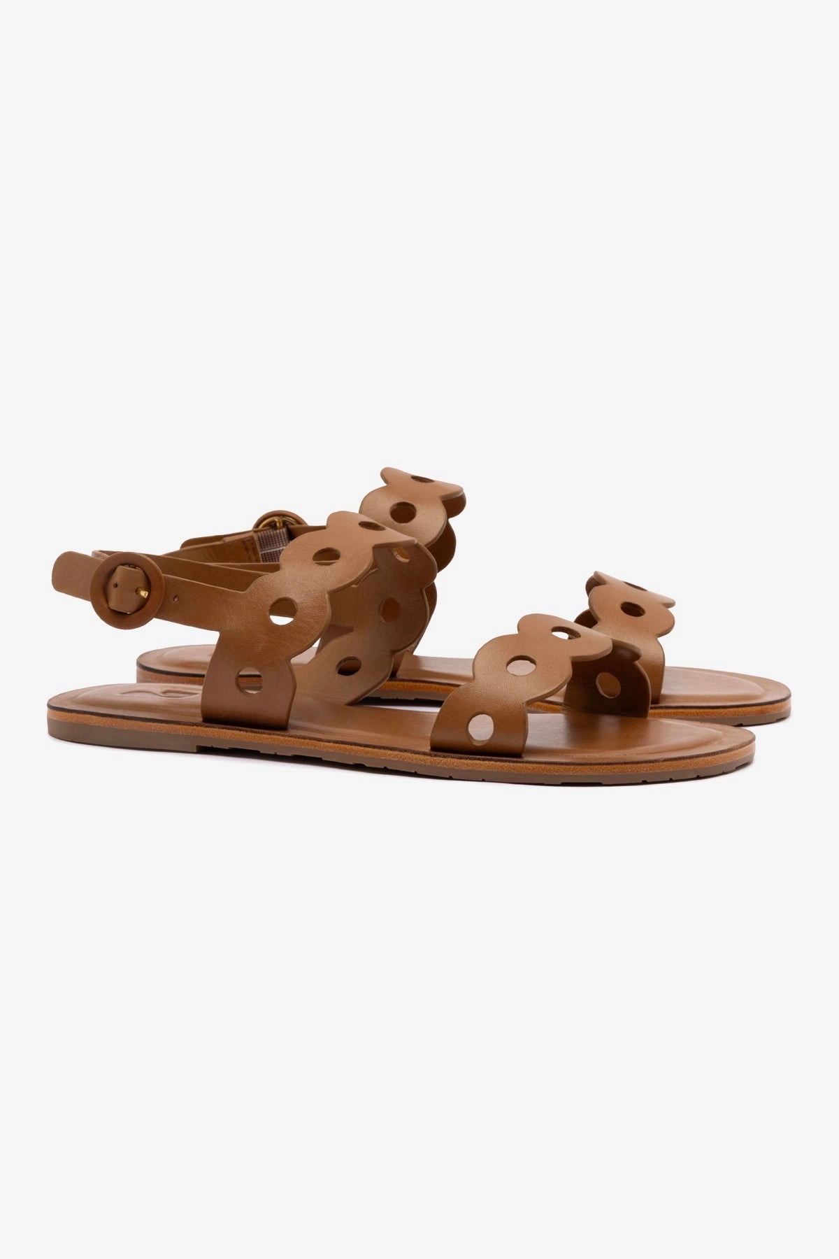 Florence Flat Sandal In Light Caramel Leather Breathable Walking