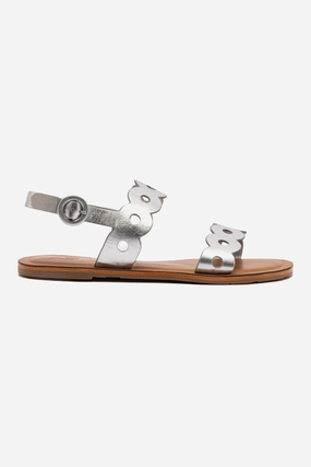 Florence Flat Sandal In Silver Metallic Leather Quick Drying Slip In