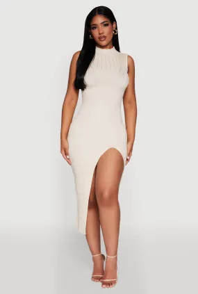 Comfy Yet Stylish Madden Girl Sleeveless Bodycon Dress with Mock Neck and Side Slit