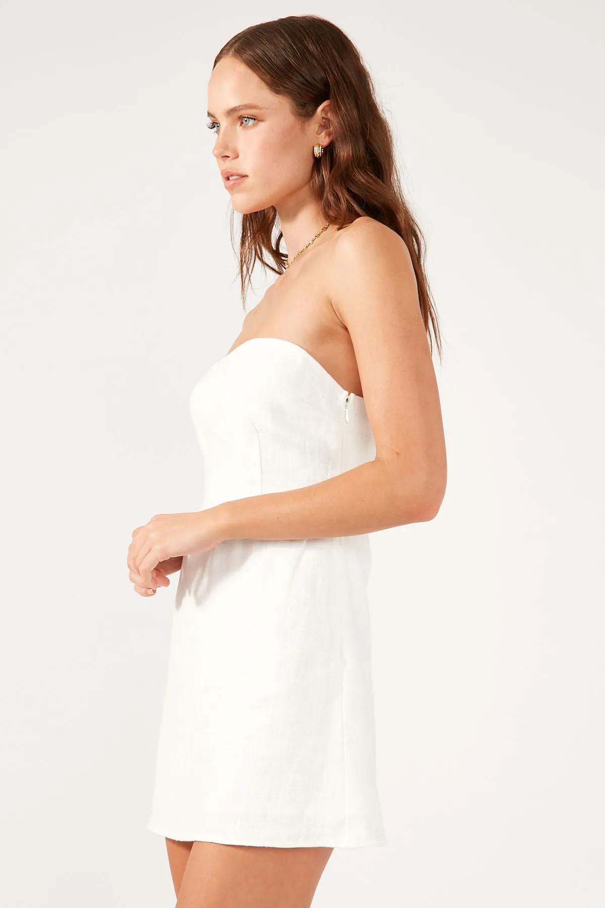 Polished Cut Brunch Fit Perfect Stranger Menorca Strapless Mini Dress White