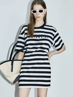 Fresh Texture Cutout Waist Striped Dress