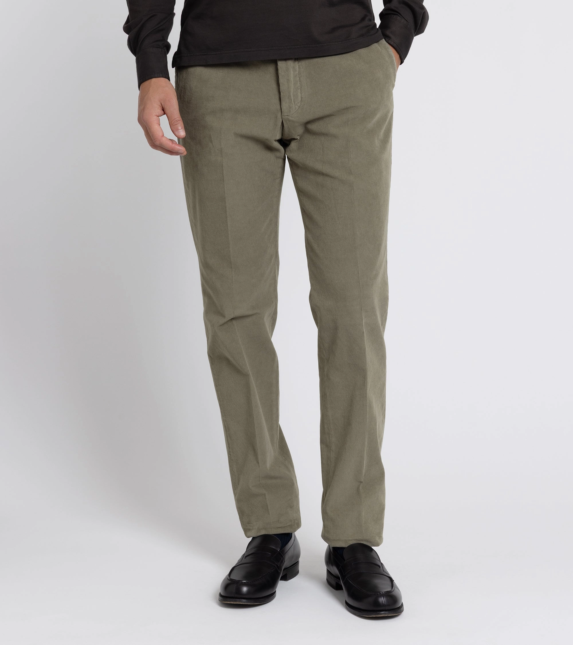 Tailored Wear Incotex Regular Overdyed Cotton Corduroy Trousers: Sage