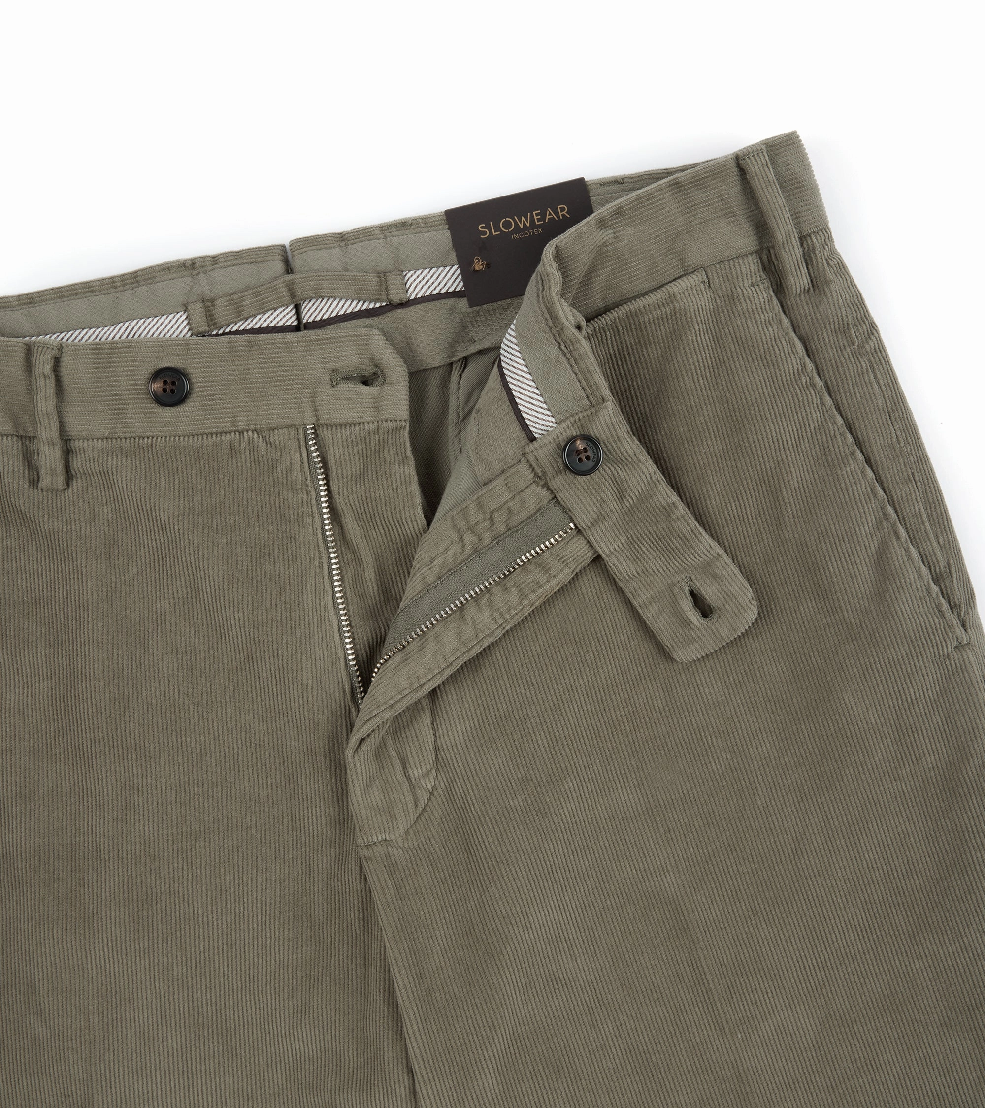 Incotex Regular Overdyed Cotton Corduroy Trousers: Sage Breathable Layer Fit Trendy Appeal